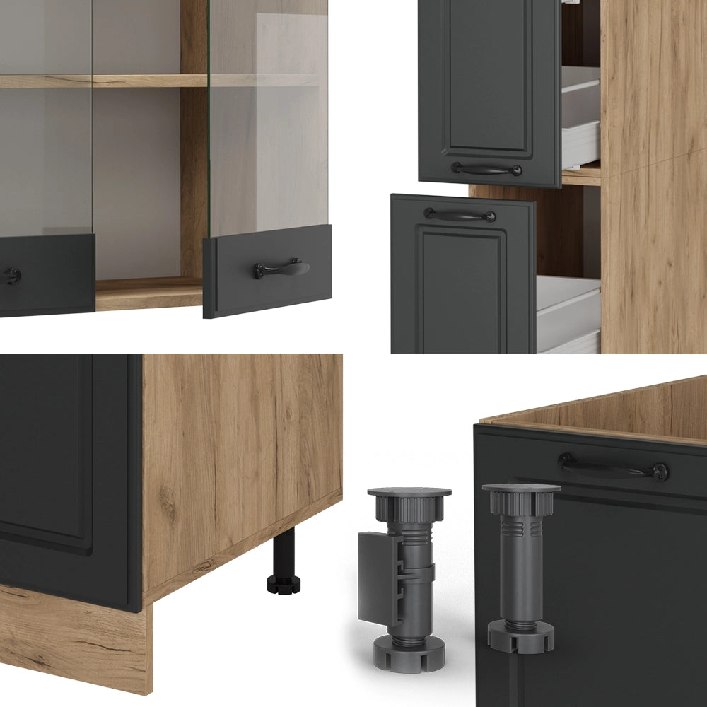 Vicco Cucina completa Antracite casa di campagna/rovere dorato 350 cm , PL Marmo