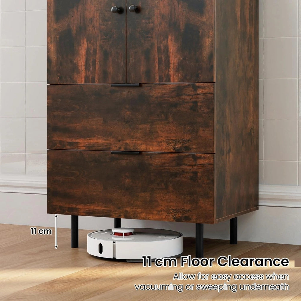 Credenza, cassettiera con 2 cassetti e 2 ante, con robusti piedini in metallo e protezione antiribaltamento, 60 x 41,5 x 102 cm (marrone)