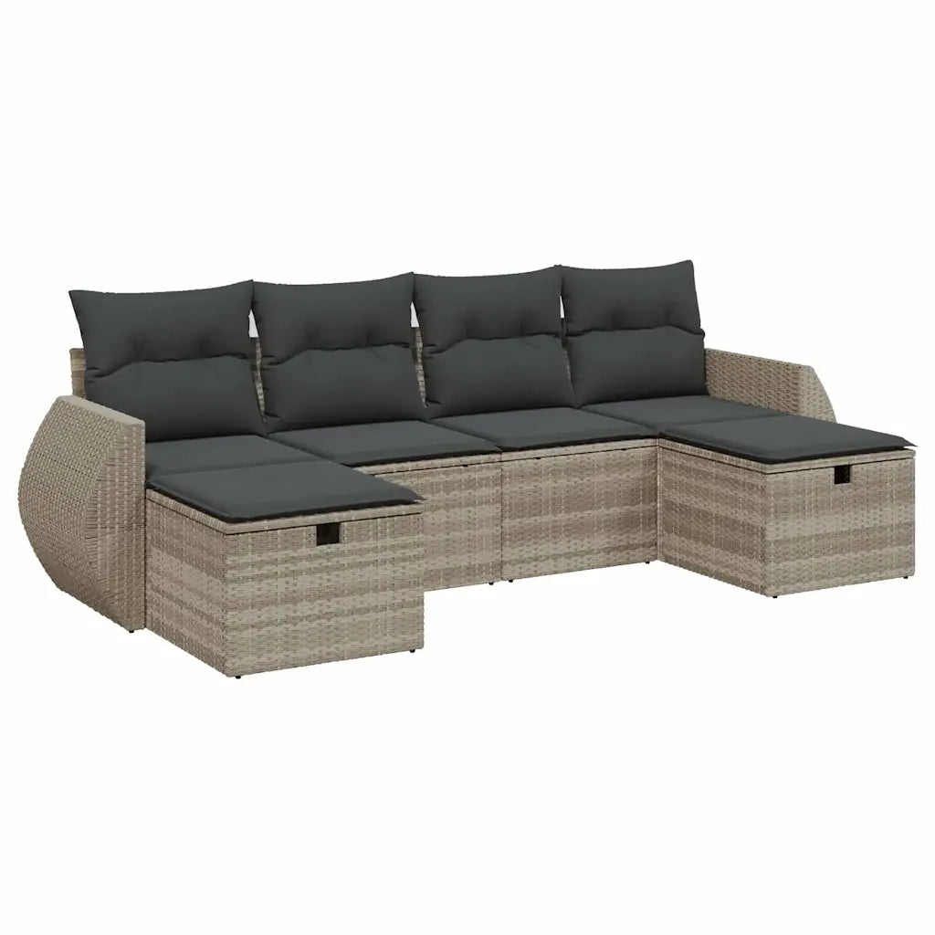 Set Divano da Giardino 6pz con Cuscini Grigio Chiaro Polyrattan 3264168