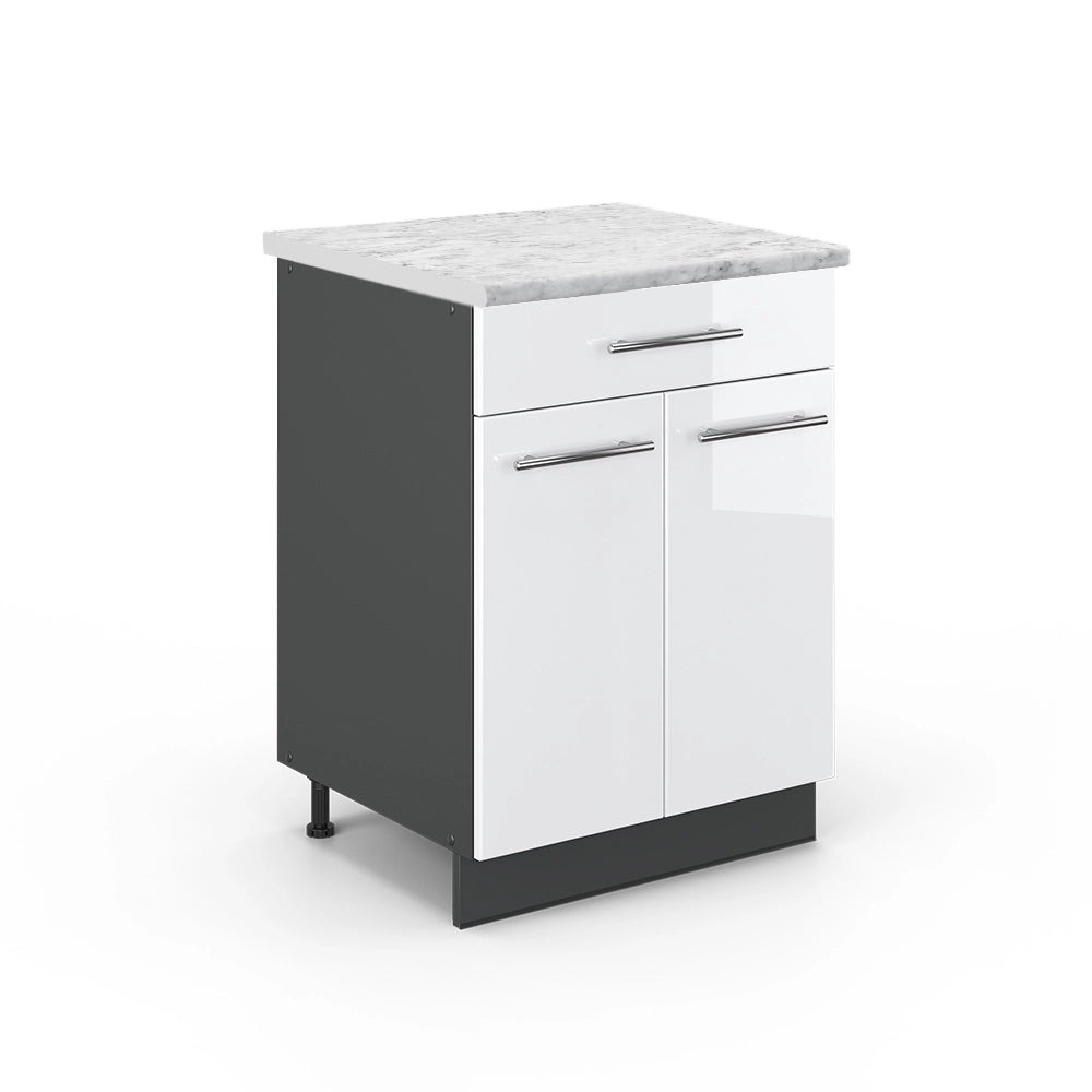 Mobiletto base per cucina Fame-Line Bianco lucido/Antracite 60 cm con cassetto, PL Marmo Vicco