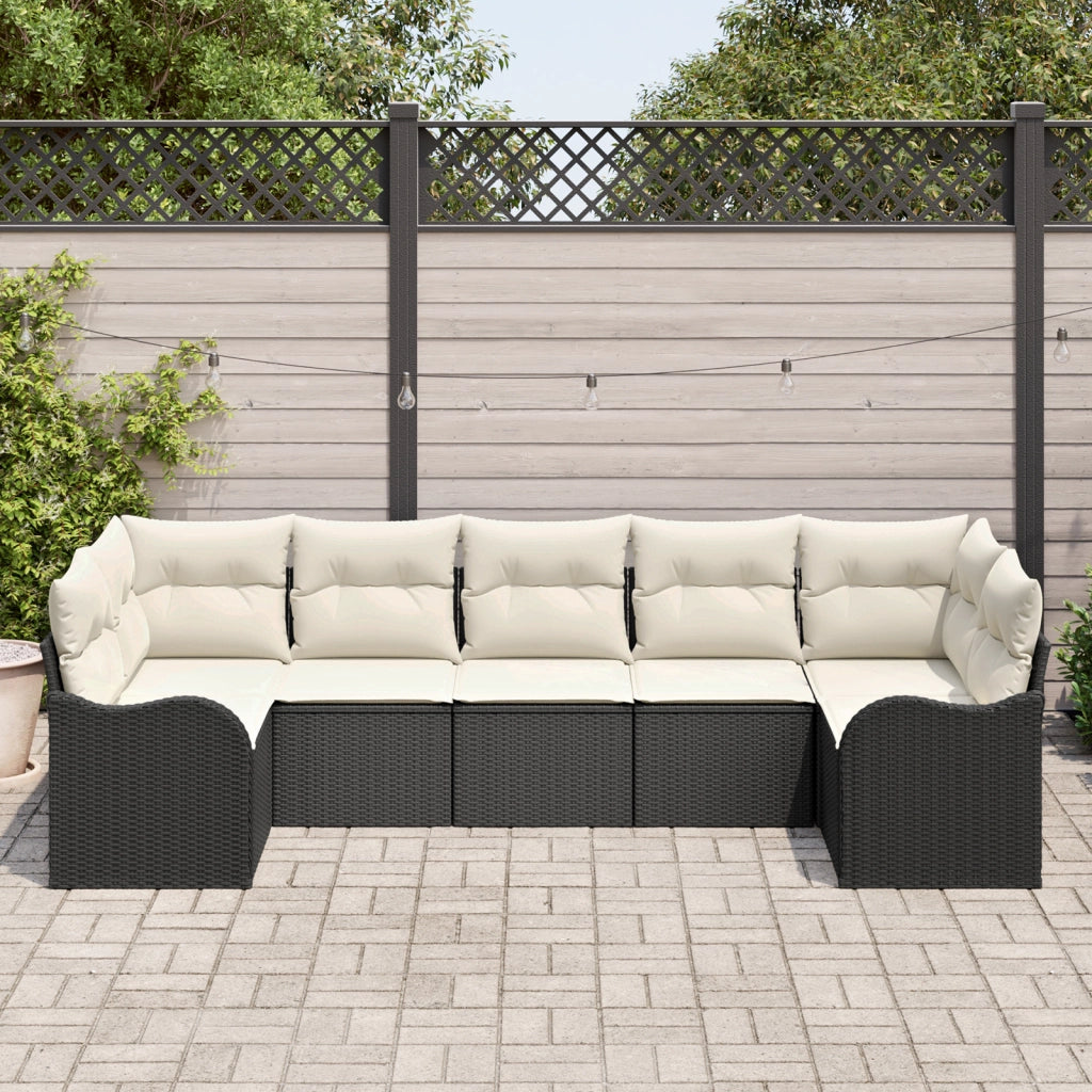 Set Giardino 7 Pezzi con Cuscini Nero Polyrattan