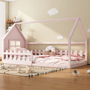 Letto per bambini a casetta rosa 90 x 200 cm in pino e MDF