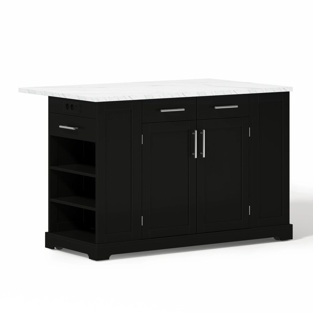 Isola da cucina 138x86x92 cm con piano ribaltabile e prese MDF nero