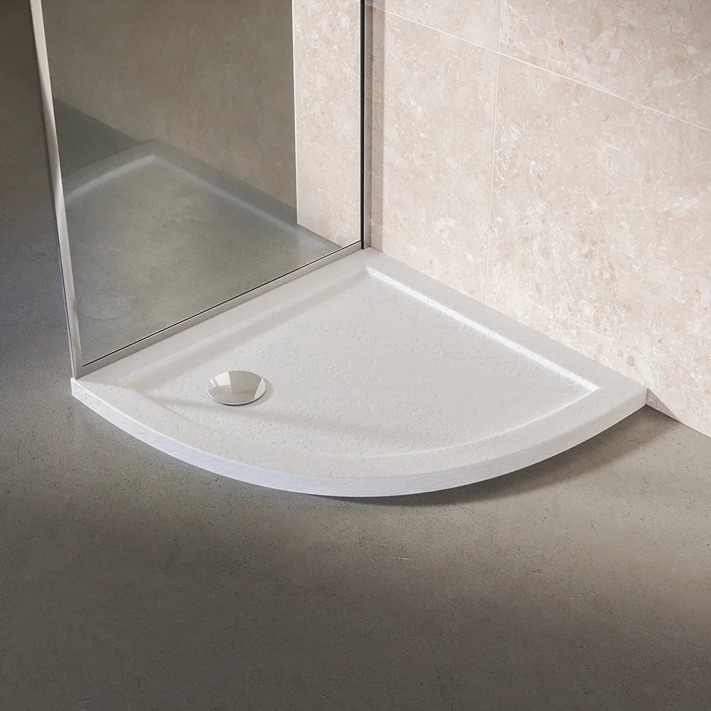 Piatto doccia 80x80 semicircolare effetto pietra bianco in acrilico altezza slim | Petra