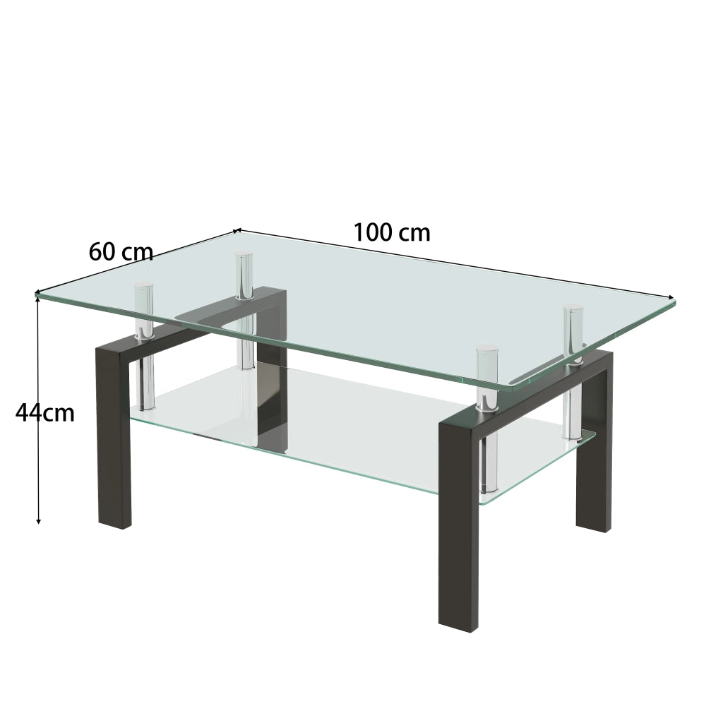 Tavolino da caffè con 2 ripiani - per soggiorno - in vetro e metallo - 100×60×44 cm