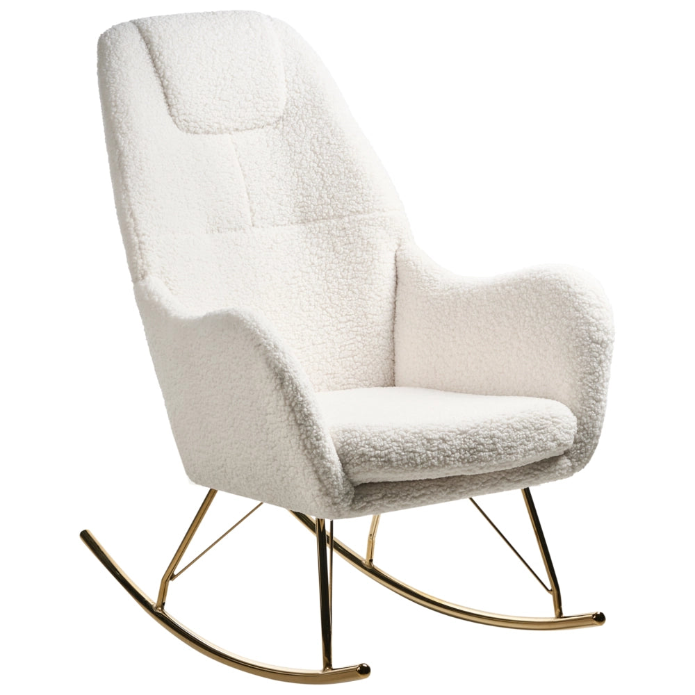 Sedia a dondolo in boucle con rivestimento in metallo dorato con braccioli Soggiorno Bianco sporco