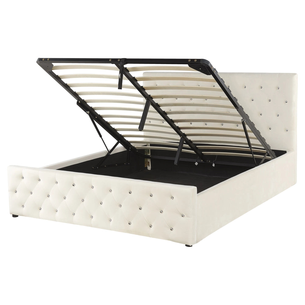 Letto Moderno Una Piazza e Mezzo con Contenitore Velluto Beige160 x 200 cm