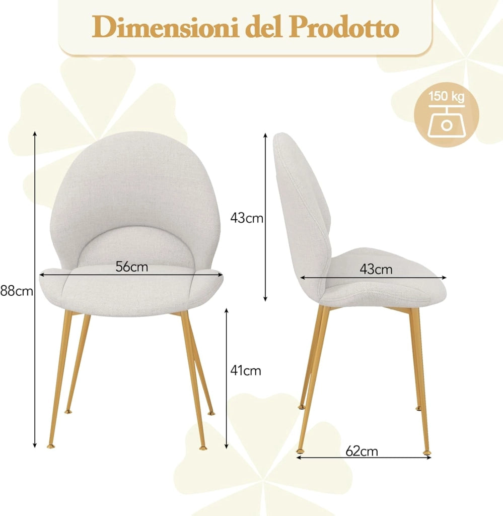 Set di 2 Sedie Imbottite per Sala Pranzo, Sedia per Cucina con Gambe in Legno, Sedia Moderna Comfortevole con Schienale a Curvo e Piedini Regolabili, per Soggiorno, Capacità di 150 kg, Grigio