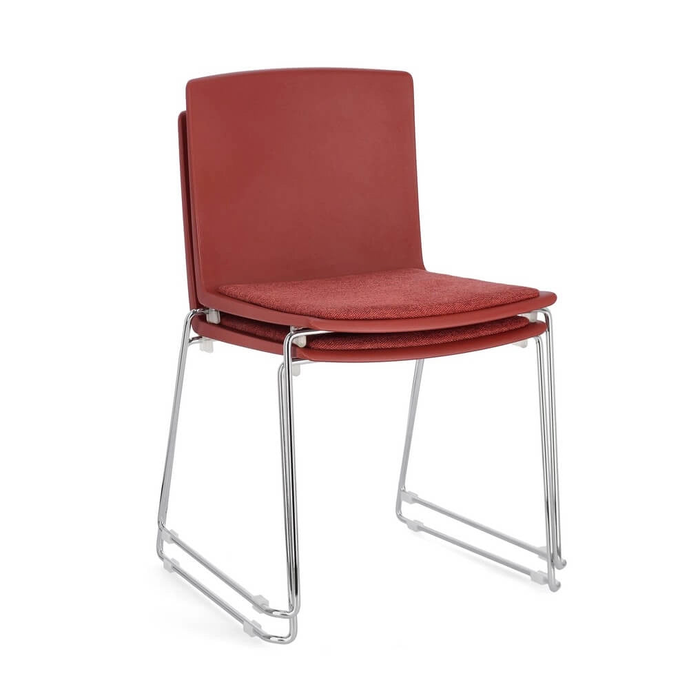 Set di 4 Sedie Impilabili con Seduta Imbottita e Gambe in Acciaio - AMARA