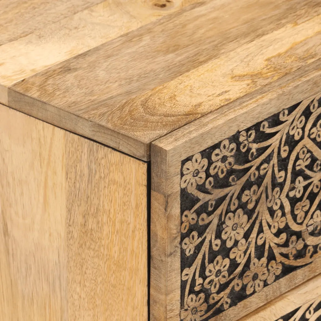 Set di 2 Comodini | Armadio da Notte | Mobiletto da notte 40x33x46 cm in Legno Massello di Mango