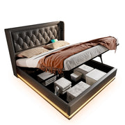 Letto Contenitore 180 x 200 cm; Letto Matrimoniale - USB; Type-C e LED - PU - Nero