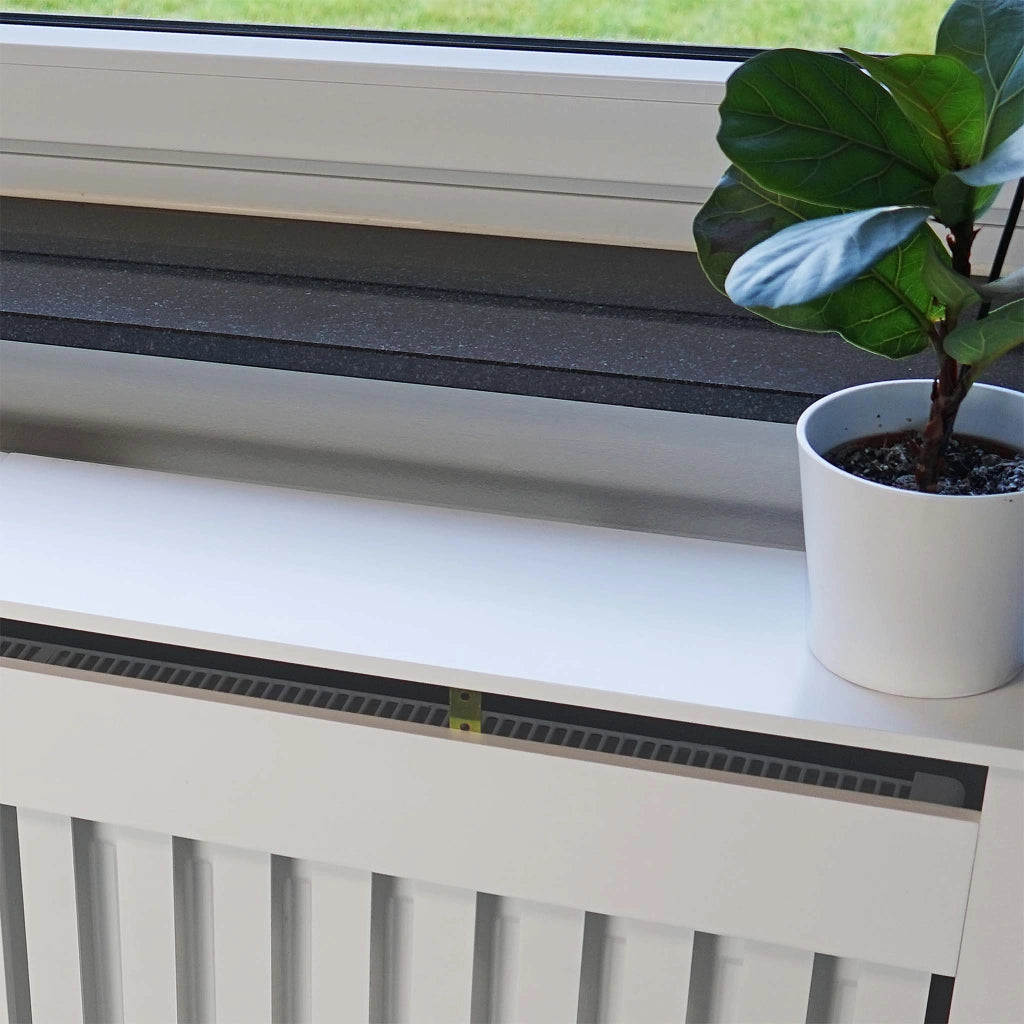 Toboli Copritermosifone in MDF bianco 112x19x82cm Copricalorifero a doghe