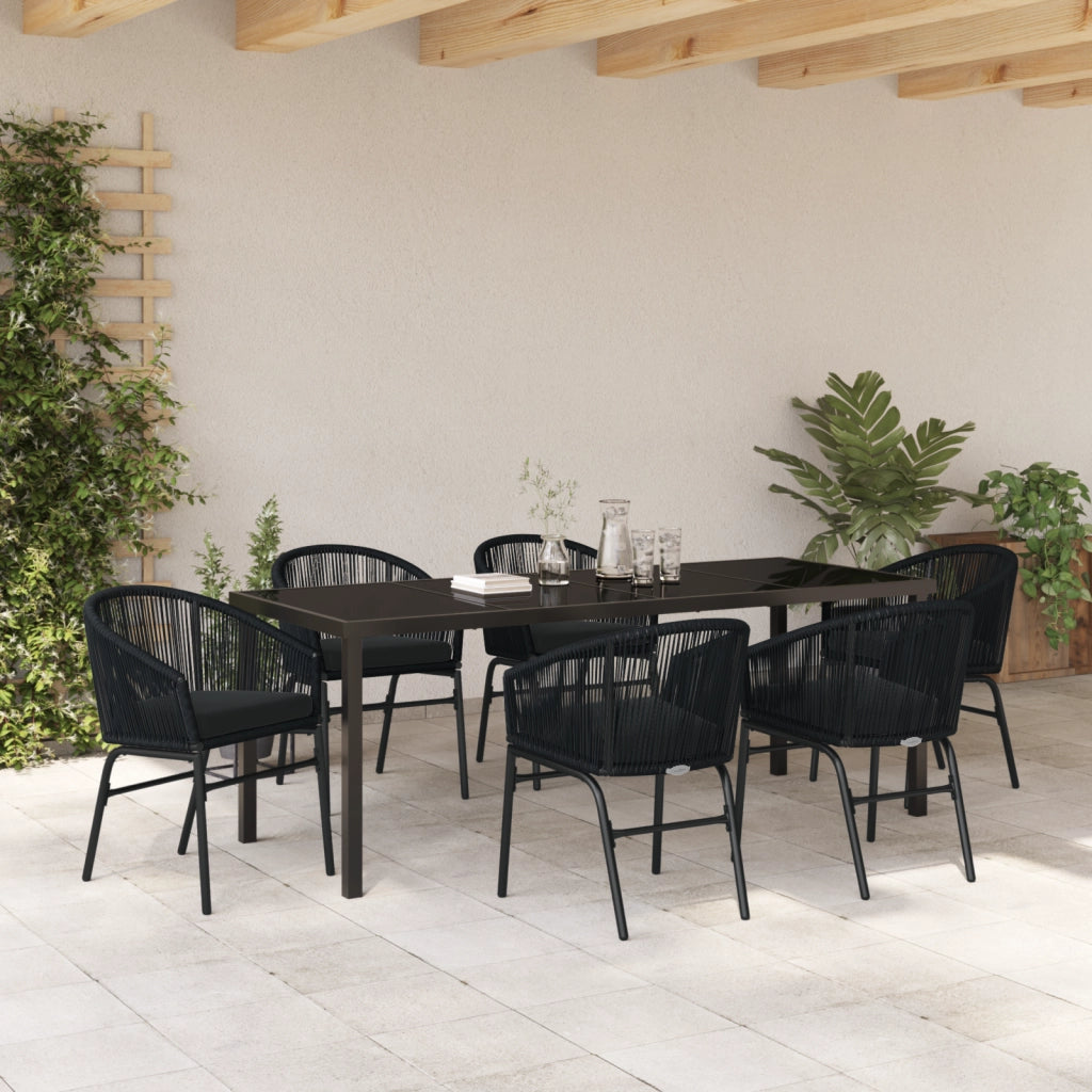 Set da Pranzo da Giardino 7 Pezzi in Rattan Nero