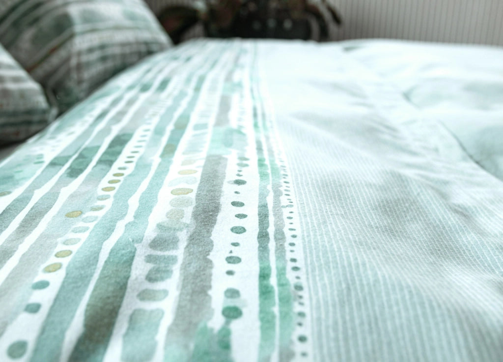 Completo Lenzuola Letto In Flanella 100% Puro Cotone Modello Bormio Dis. 2506 - 2 Piazze Matrimoniale - Verde 2506