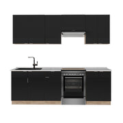 Cucina componibile Fame-Line Nero rigato/Rovere dorato 240 cm senza piano di lavoro Vicco