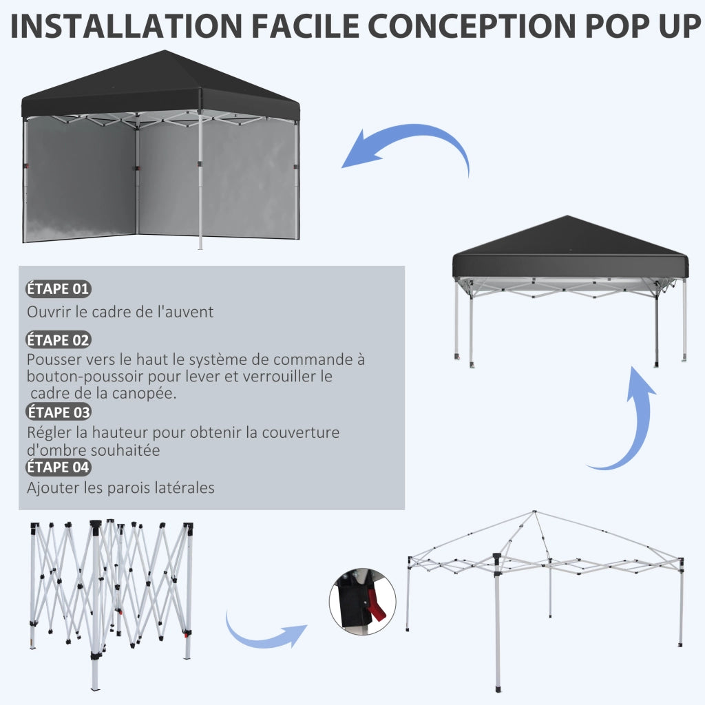 Gazebo pieghevole da giardino pop-up regolabile protezione UV30+ 2 pareti laterali con borsa trasporto
