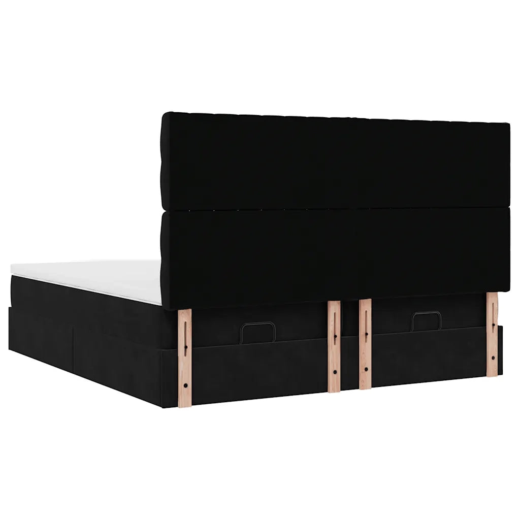 Struttura Letto Pouf con Materassi Nero 160x200 cm in Velluto 3313786