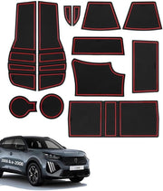 Antislipmatten per Peugeot 2008 e-2008 2020-2024 2025, 12 pezzi di gomma per console centrale, cassetto porta oggetti, contenitore per bicchieri, vano porta braccio, vano porta manubrio, nero e rosso