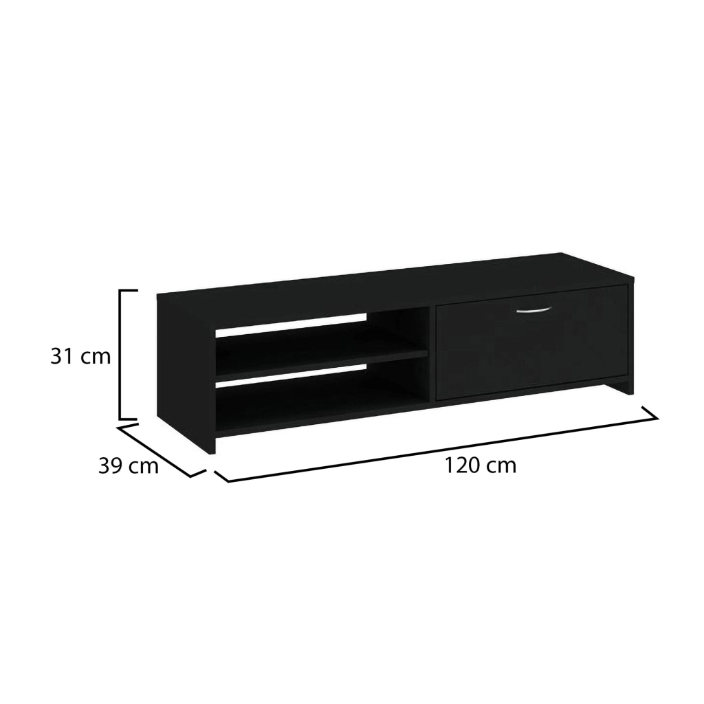 Lihamo, Mobile Porta tv un Cassetto, 120x39x31h cm Nero
