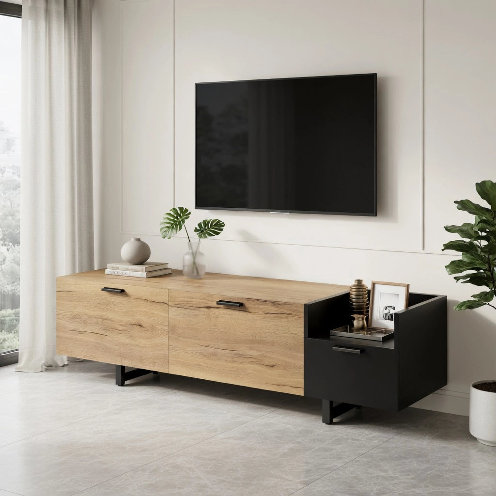 Cassettiera TV nera in truciolare lunghezza 180 cm