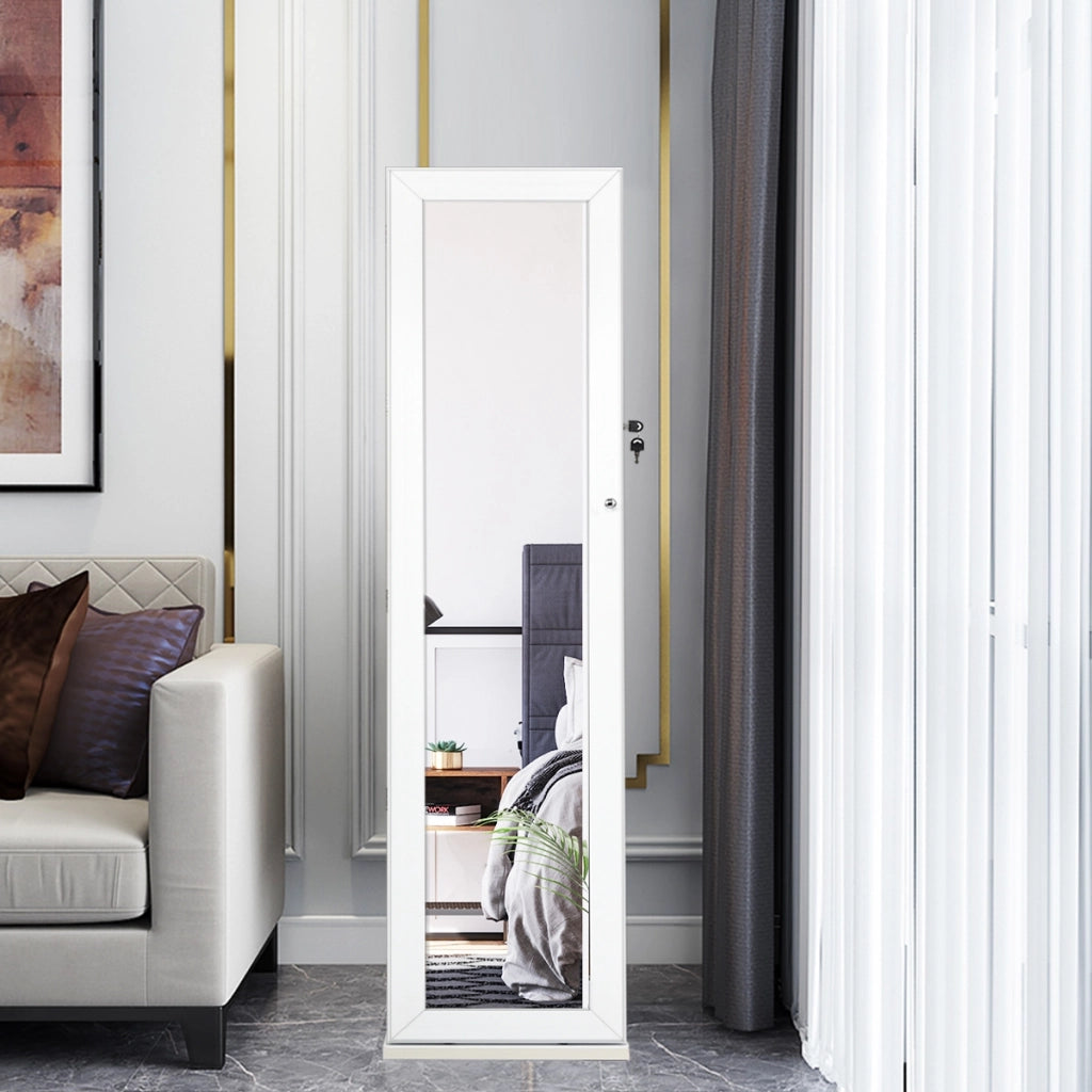 Armadio portagioie 2 in 1 con 30 ganci per collane-Armadio porta gioielli con specchio interno Bianco