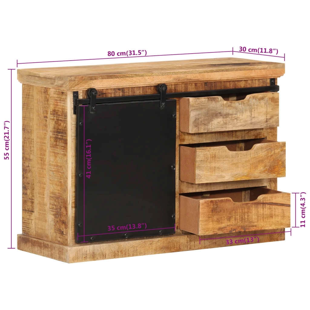 Buffet credenza cassettiera armadio mobile contenitore organizer per cucina soggiorno salotto 80 x 30 x 55 cm legno massello di mango grezzo marrone 02_0029652