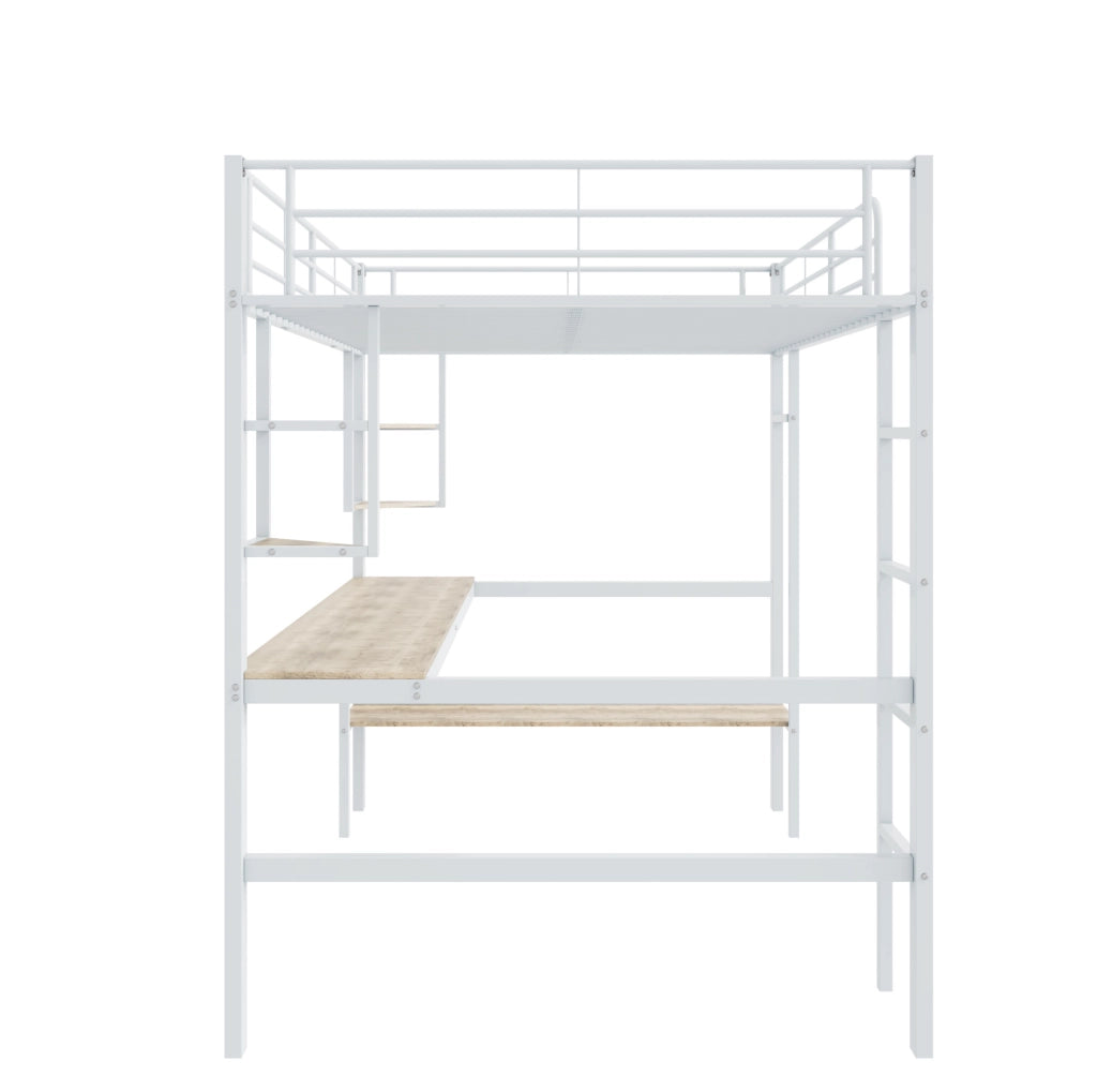 Letto a soppalco 90x200 cm con scrivania e libreria; metallo; bianco