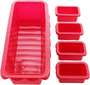 Set di 5 forme per torte in silicone, rettangolari, rosse, 1 x 31 x 13 cm e 4 x 9 x 5,5 cm forme in silicone per torte grandi e piccole, inclusi 4 ricette