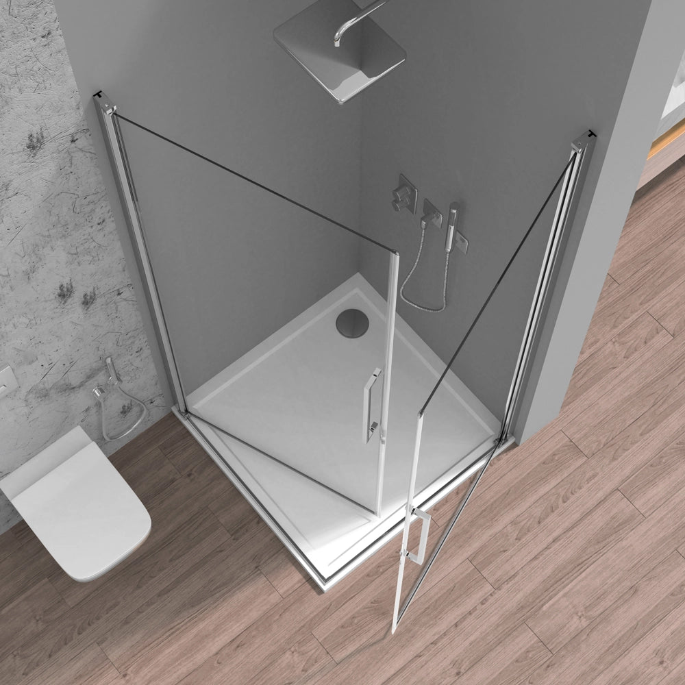 Box doccia angolare 80x80 in vetro temperato doppio battente con profili cromo Neos