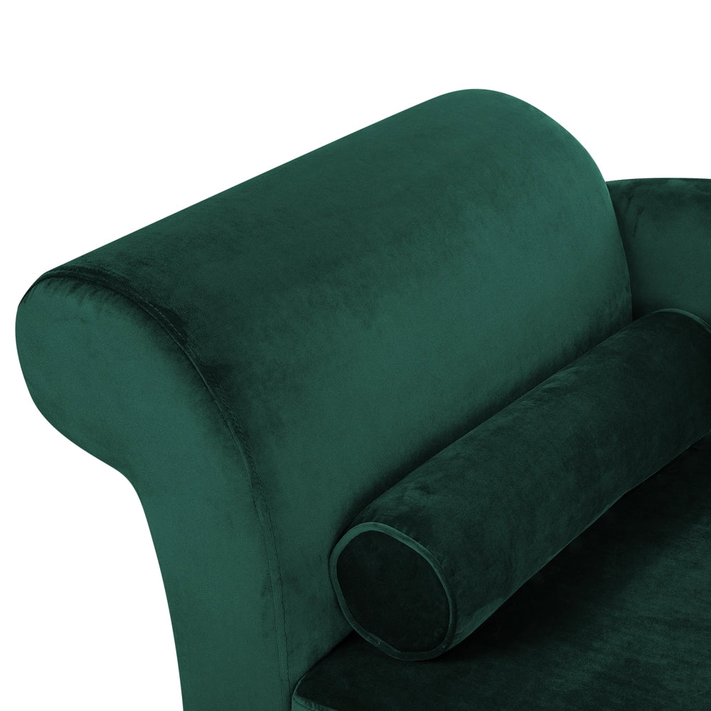 Chaise longue rivestimento in velluto verde con contenitore a versione sinistra con supporto