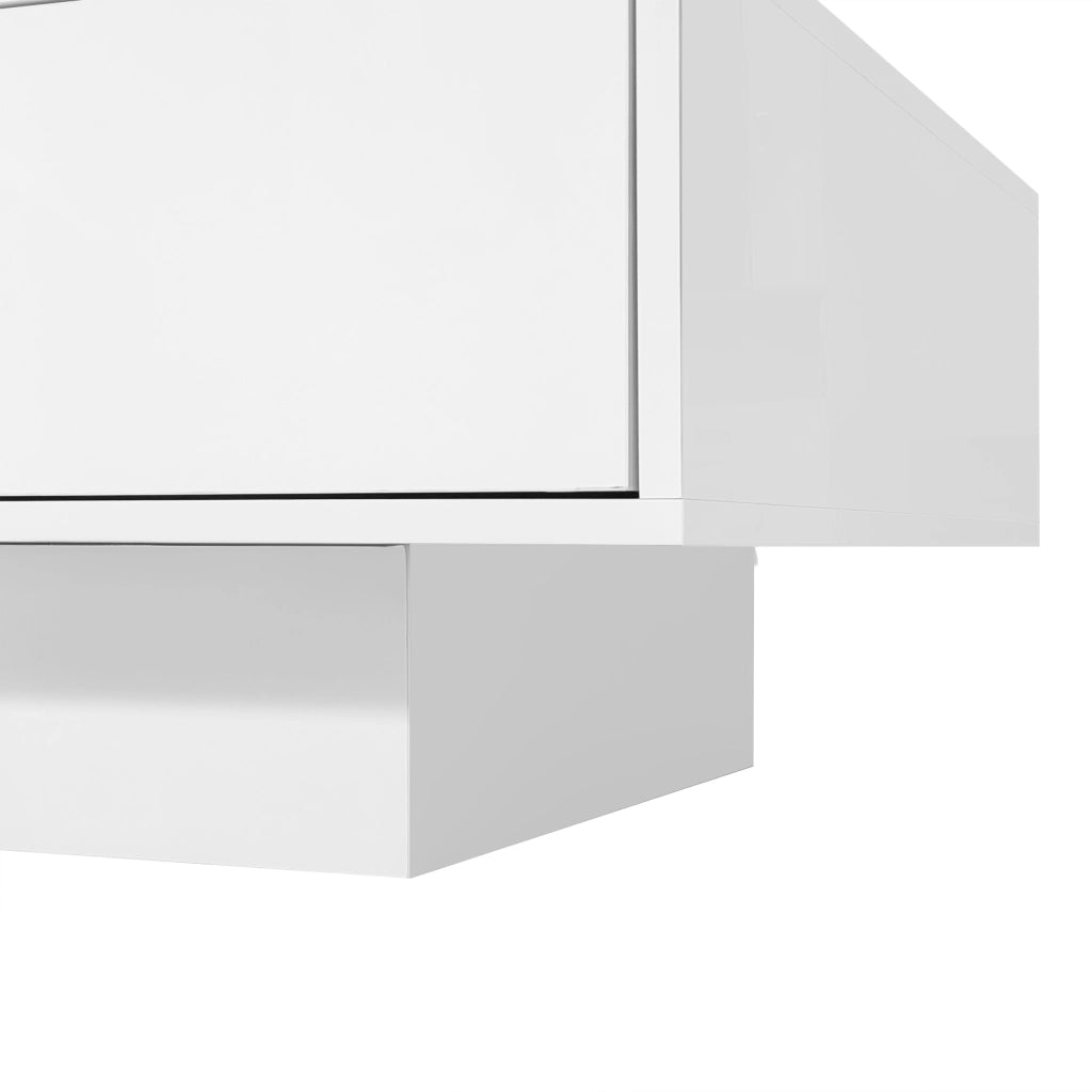 Tavolino da caffè 115x55x34 cm; LED integrata e 2 cassetti; finitura lucida; truciolare bianco