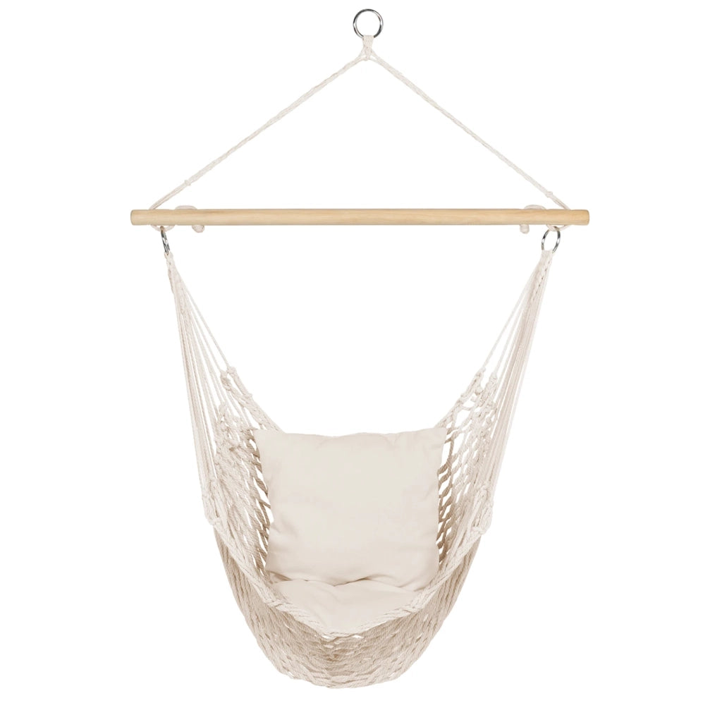 IDMarket - Poltrona sospesa bohémien con 2 cuscini, design macramé ecru
