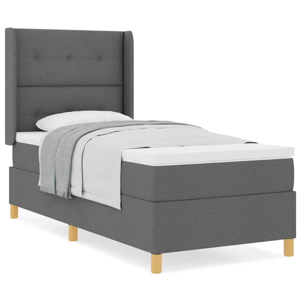 Letto Box Spring con materasso Grigio Scuro 80x200 cm Tessuto