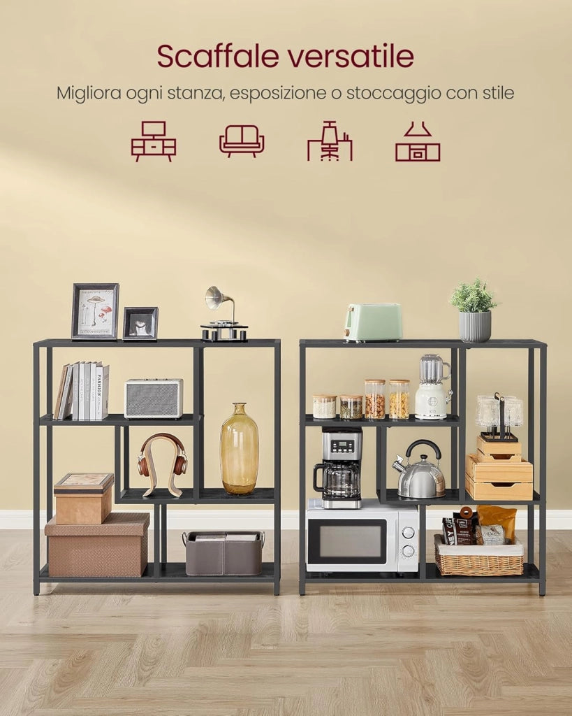 VASAGLE Libreria, Scaffale a 4 Ripiani, 30 x 100 x 103 cm, Scaffale Autoportante, per Soggiorno, Ufficio, Camera da Letto, Cucina, Nero Ebano e Nero Inchiostro LLS134B56