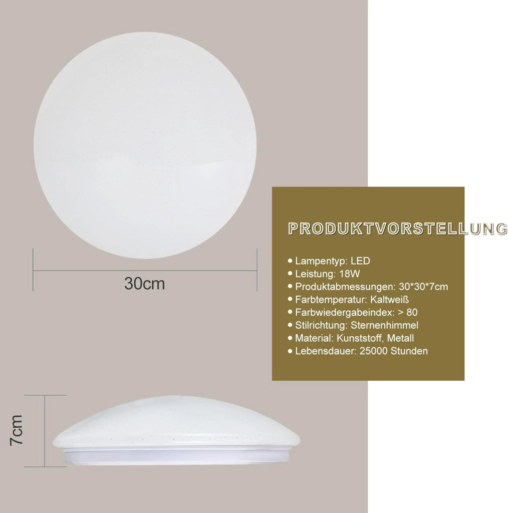 ZMH Lampada da soffitto plafoniera LED cielo stellato 30 cm rotonda 18W per camera letto cucina bagno