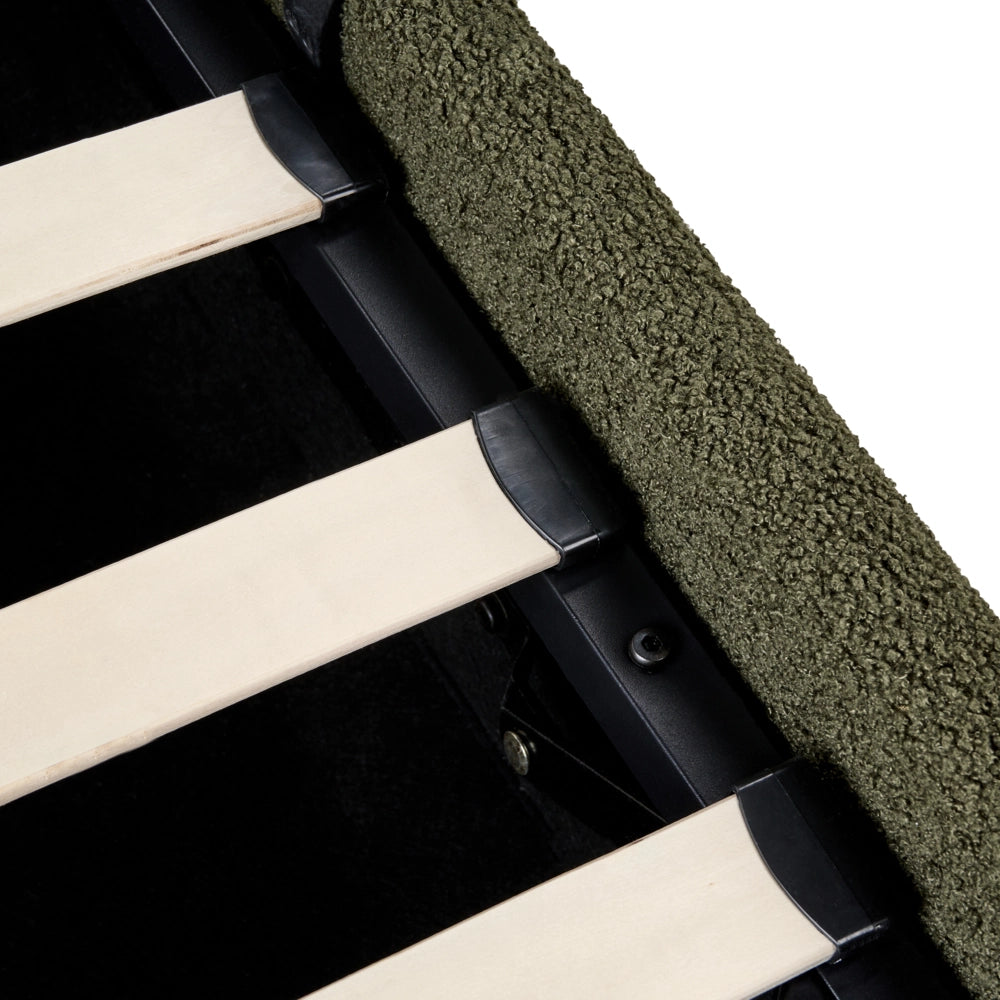 Letto singolo con contenitore in tessuto bouclè verde scuro 90 x 200 cm portaoggetti stile moderno
