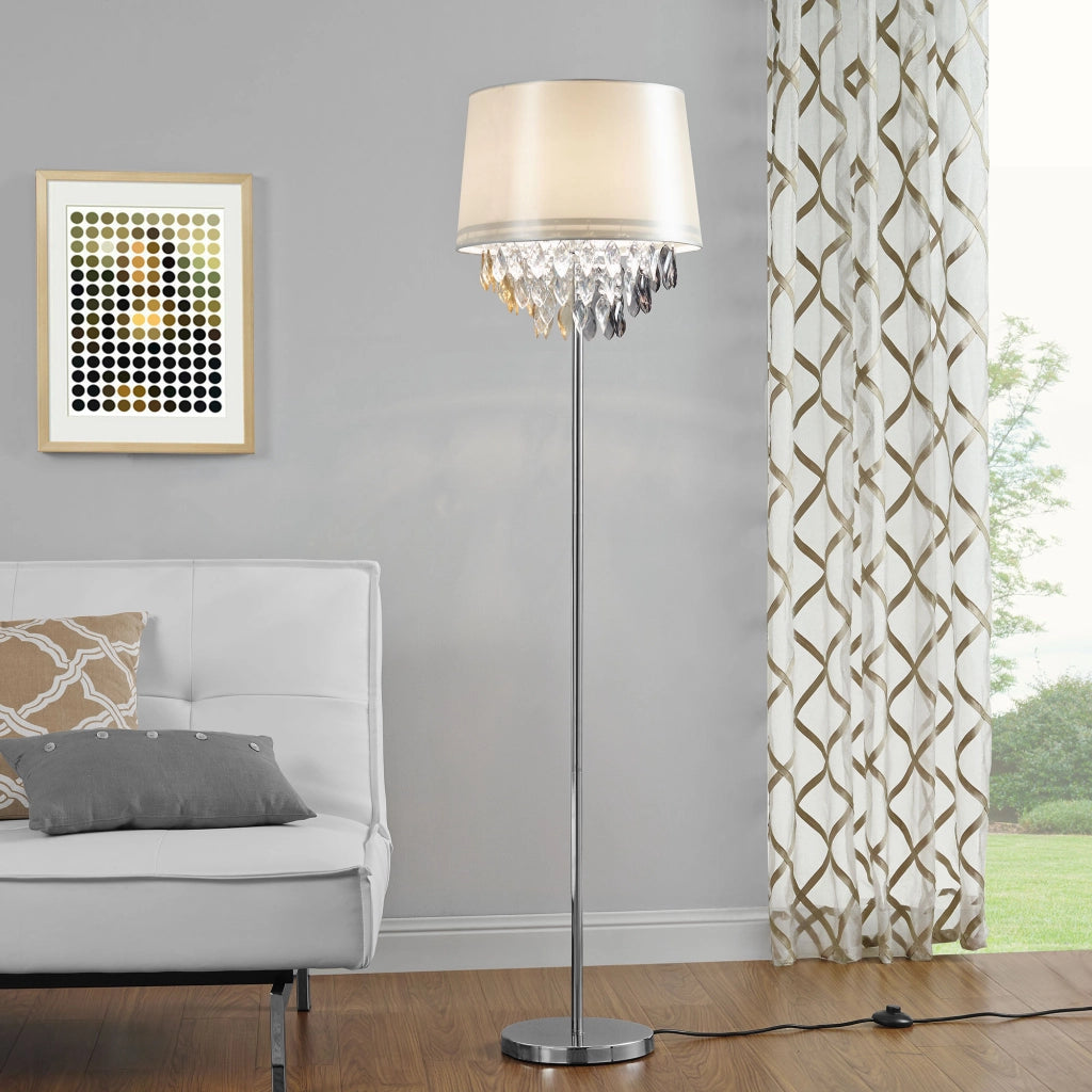 Lampada da Terra con Paralume Conico in Tessuto e Cristalli Artificiali - Color Cromo lux.pro