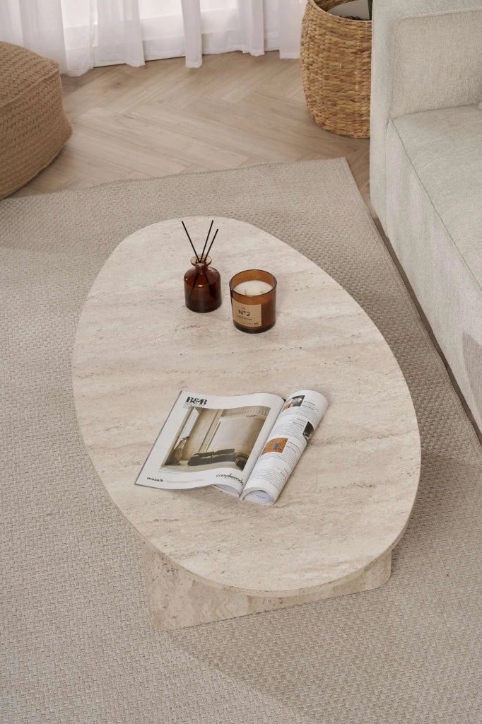 Parona, Tavolino da Salotto Forma Ovale, 120x65x40h cm Bianco Marmo