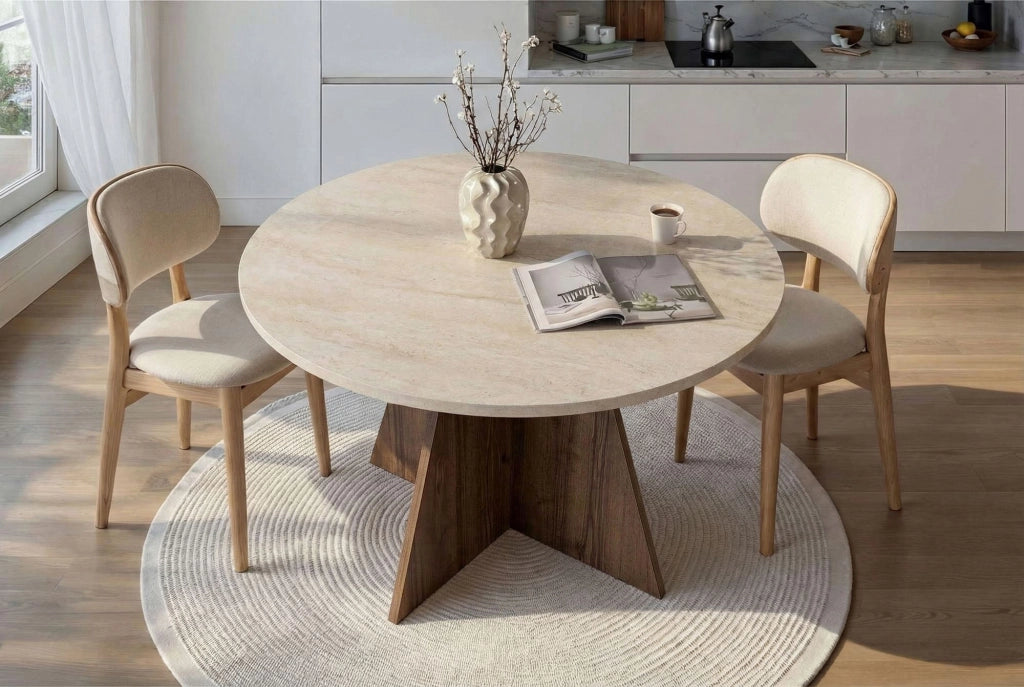 Tavolo da pranzo in legno "Virella" - 120 x 120 x 75 cm - Travertino