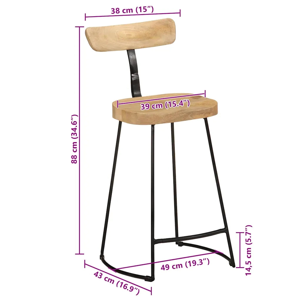 Sgabelli da Bar 2 pz 49x43x88 cm in Legno Massello di Mango 4013522