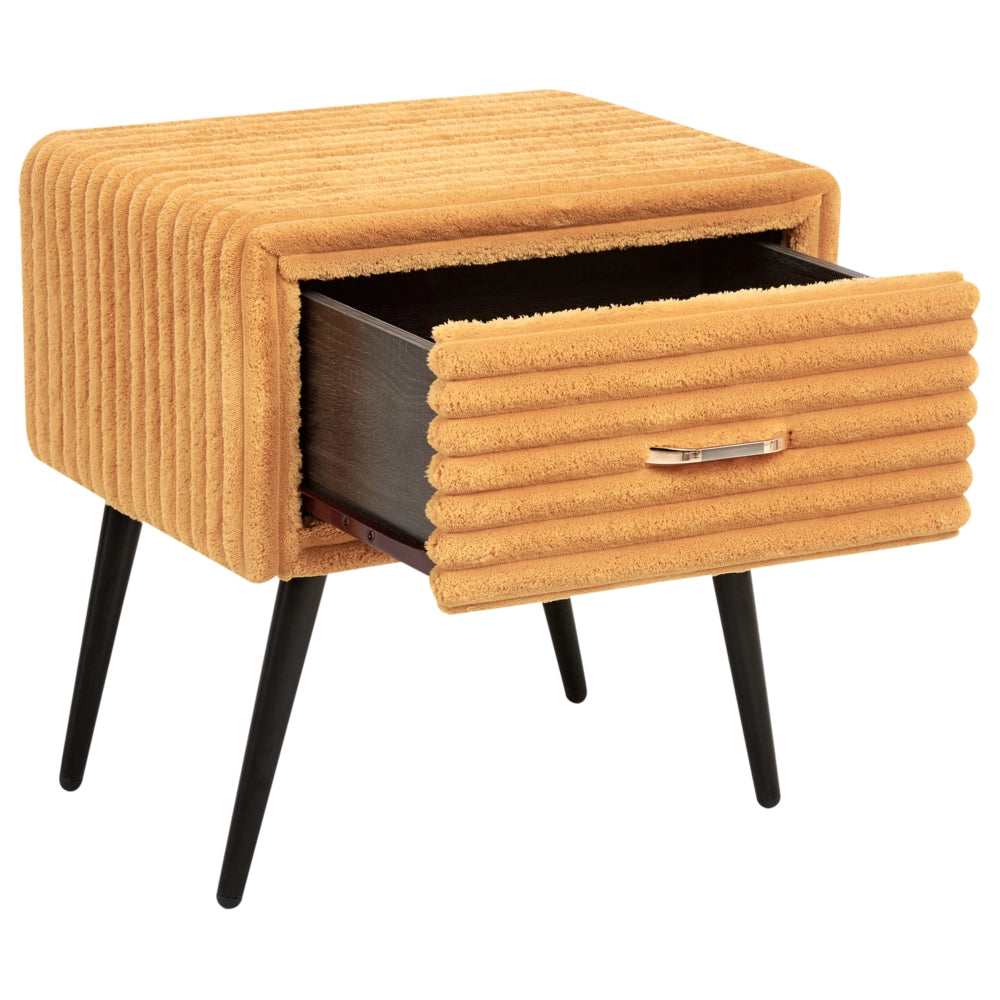 Comodino con rivestimento in velluto arancione con 1 cassetto Mobili per camera da letto dal design minimalista