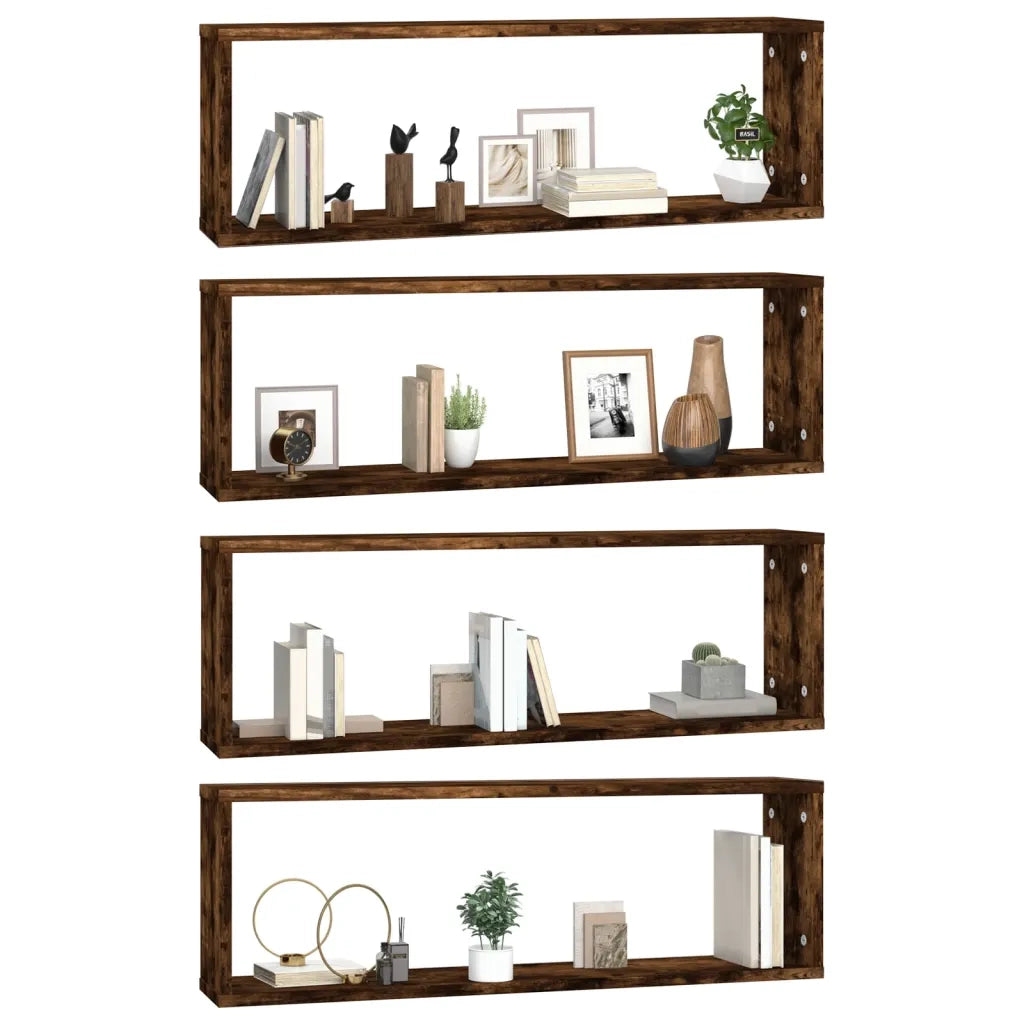 Mensole Muro Cubo 4 Rovere Fumo 80x15x26,5cm Legno Multistrato cod mxl 32906