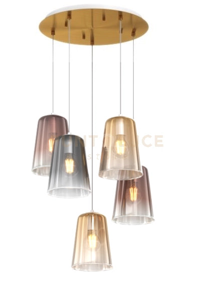 SOSPENSIONE OTTONE SAT. TONDA 5 LUCI (2 AM+2 RA+1 CR) 1164OS-S5 T-MC