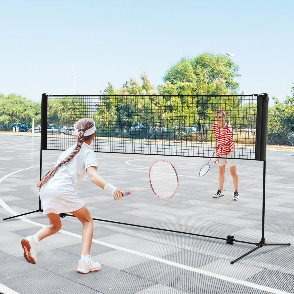Set di racchette da badminton con 2 volani tappi per piedi, Set di rete da badminton regolabile 310x102x89-155cm Nero