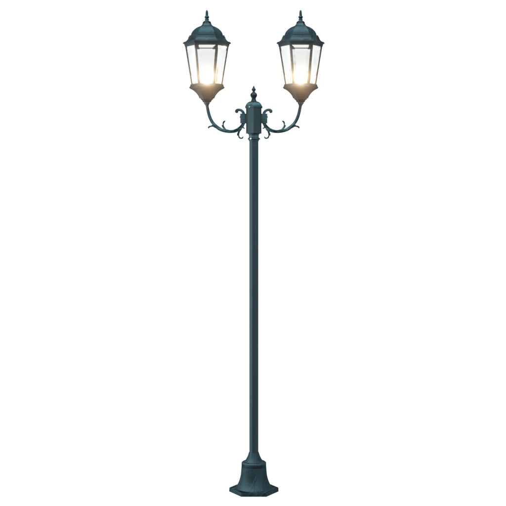Lampione da Giardino  2-Lampade E27 Verde 220 cm Alluminio