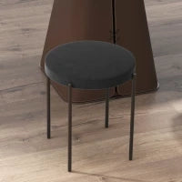 Set 4 Sgabelli Bassi e Rotondi in Metallo e Tessuto Effetto Velluto, 41.5x41.5x46 cm, Nero