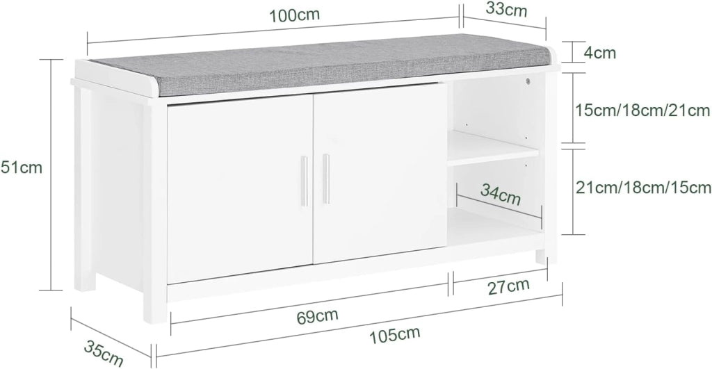 Panca scarpiera Cassapanca Portascarpe con 2 ante Bianco 105x35x51cm FSR168-W