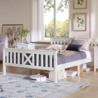Letto Matrimoniale con forma a X e rete a doghe, senza Materasso, 140x200 cm, Bianco