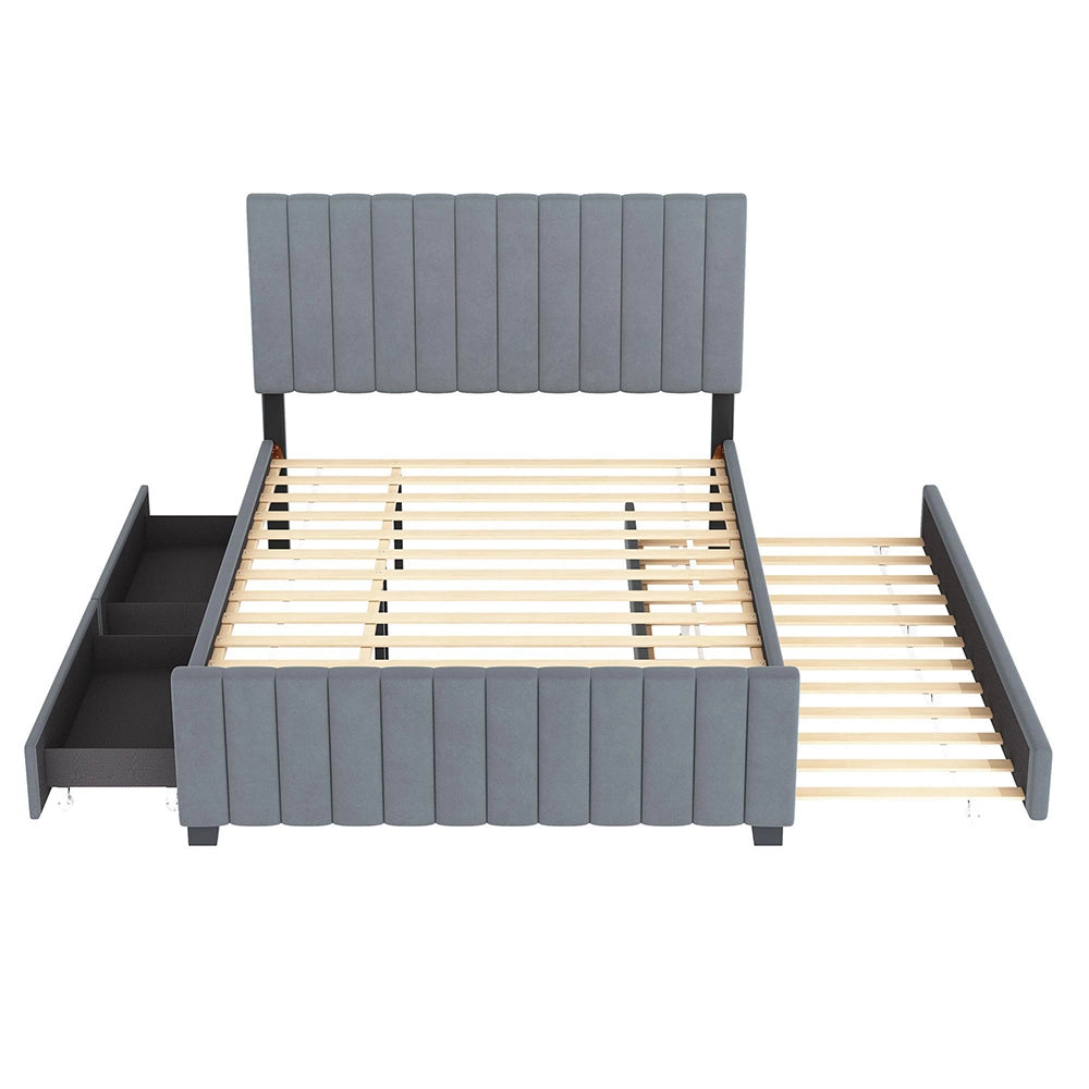 Letto 140x190cm?- Xylo - gigogne 2 cassetti velluto grigio