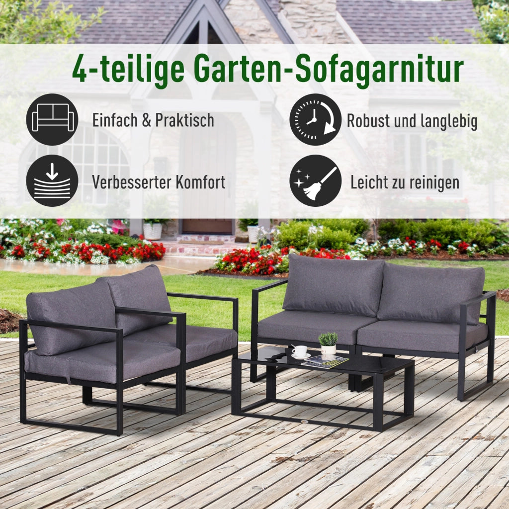 Set Giardino 4 Pezzi con Divano e Tavolo ¨C Zephmum ¨C Grigio, Polyester, 138x69x63 cm